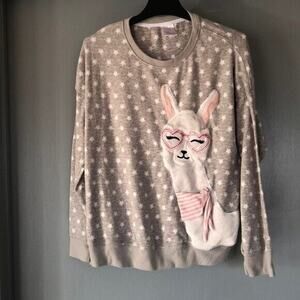 Secret Treasures LLAMA Juniors Soft Gray Pink Plush Pajama TOP SZ 16-18 XL